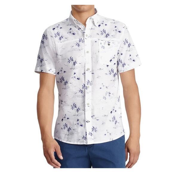 IZOD Saltwater Mens Size‎ Large Dockside Chambray Short Sleeve Button-Down Shirt - Picture 1 of 10
